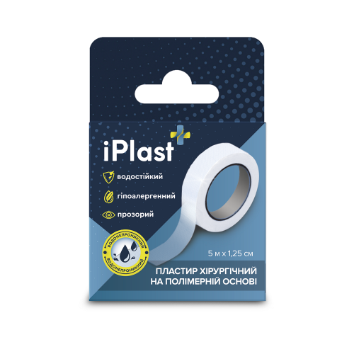 Пластир iPlast хірургічний на полімерній основі 5мх1,25см, білого кольору